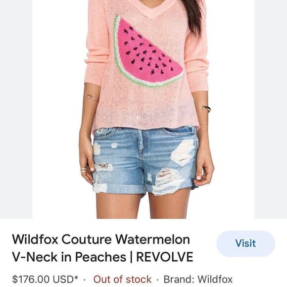 WILDFOX COUTURE Watermelon V-Neck in Peaches - Picture 2 of 13